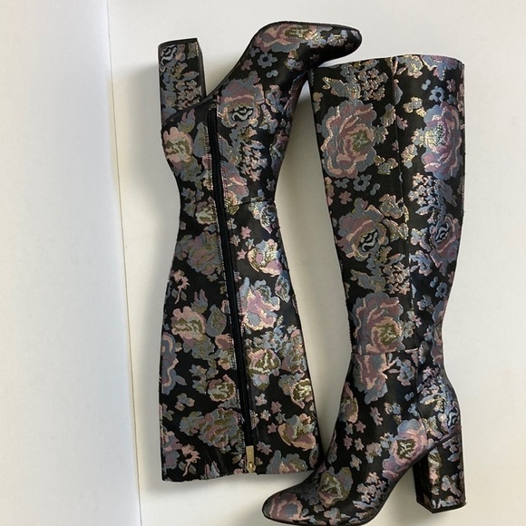 Kenneth Cole Floral Jacquard Knee High Boots 7 Iridescent Mob Wife Maximalist - Picture 14 of 16